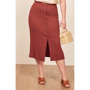 Reformation Rosie Ribbed Midi Skirt: Burnt Orange